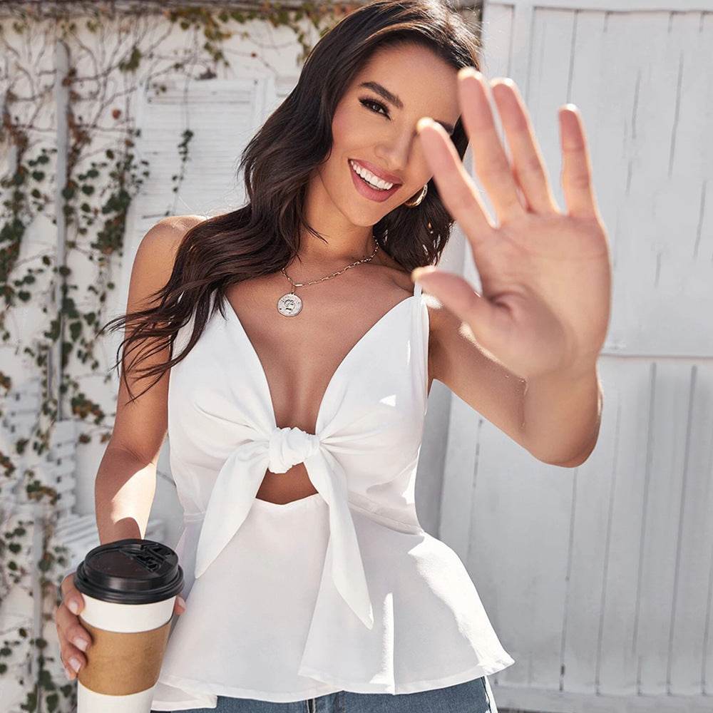 Women's Solid Color Ruffled Sexy Sling Top - Velora