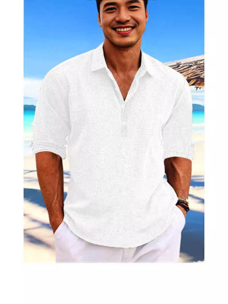 Men's Hemp Long Sleeve Loose-Fit Solid Color Shirt Plus Size Cotton Hemp Shirt Sweatshirt For Men Casual Everyday Wear - Velora