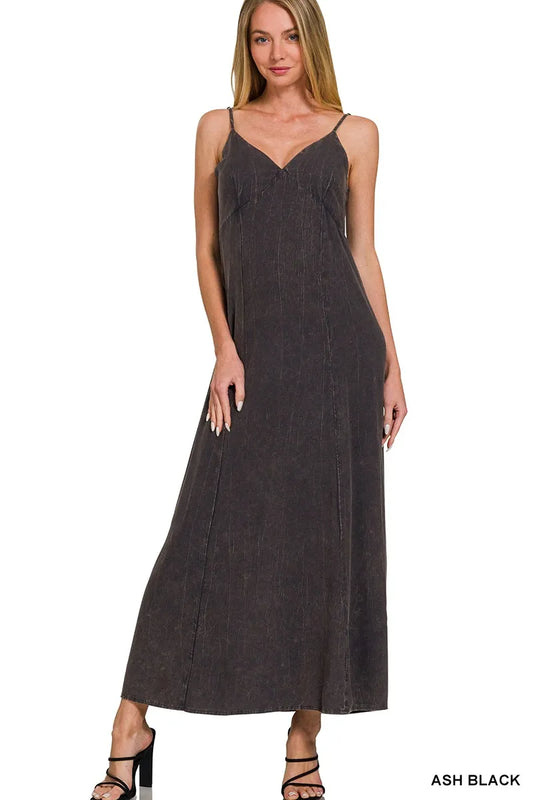 Zenana Mineral Washed Rayon Challis Cami Dress - Velora