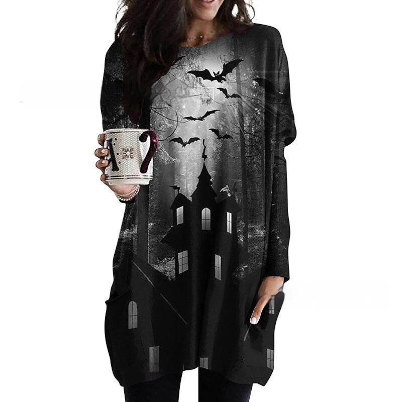 Women's Round Neck Mid-length Long-sleeved T-shirt With Pockets - Velora