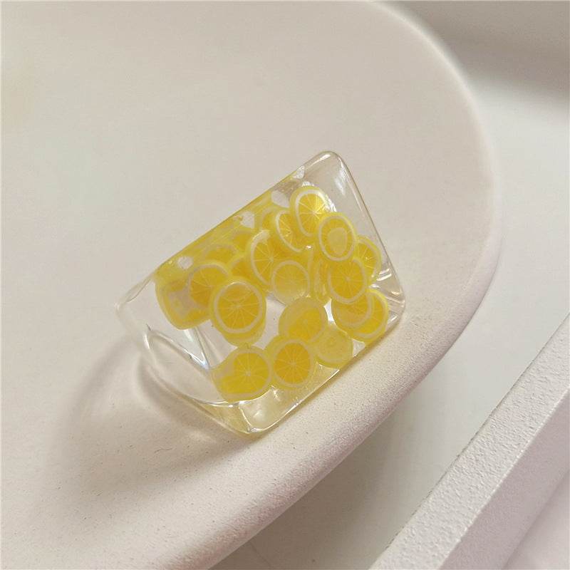New Transparent Resin Ring Fruit Square Ring Acrylic Ring - Velora