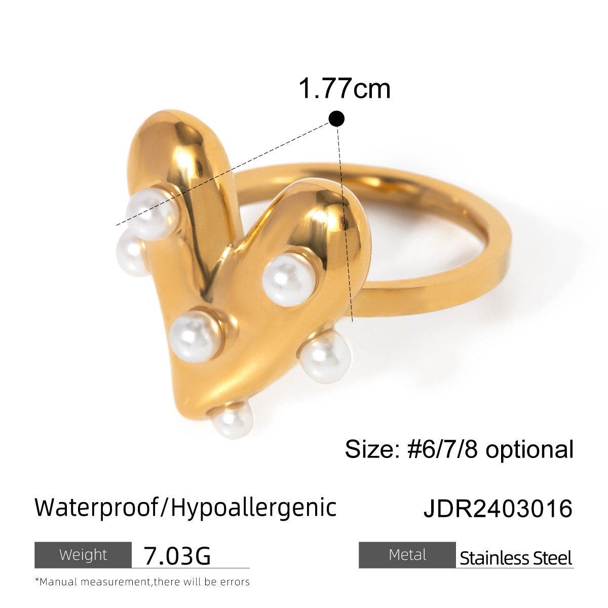 European And American Stainless Steel Pearl Eye-catching Ring High-grade Ins - Velora