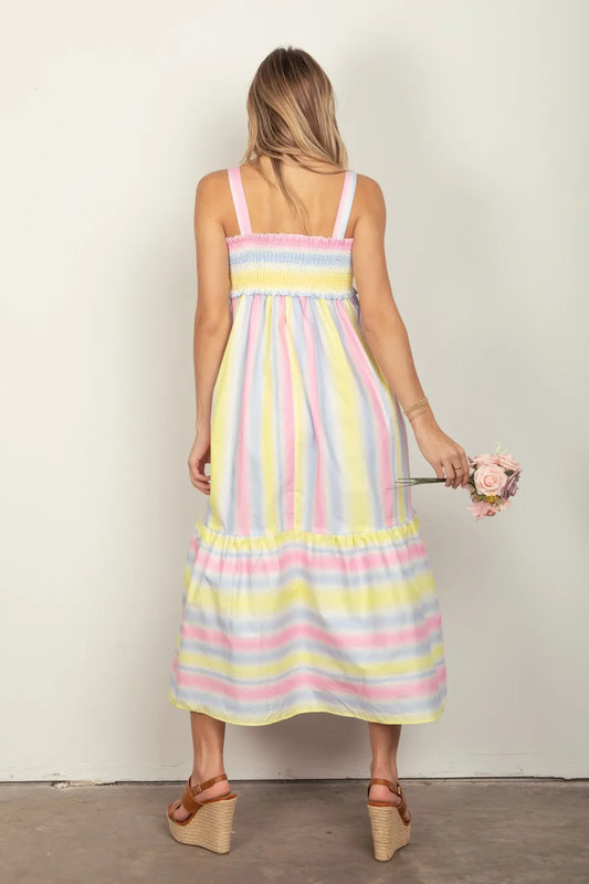 VERY J Striped Woven Smocked Midi Cami Dress - Velora