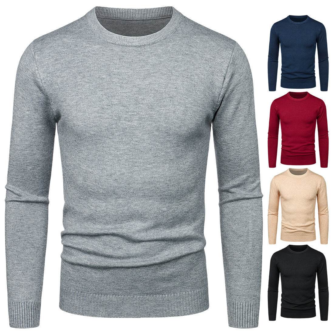 Men's Round Neck Sweater Solid Color Simple Free Size Long Sleeve Sweater - Velora
