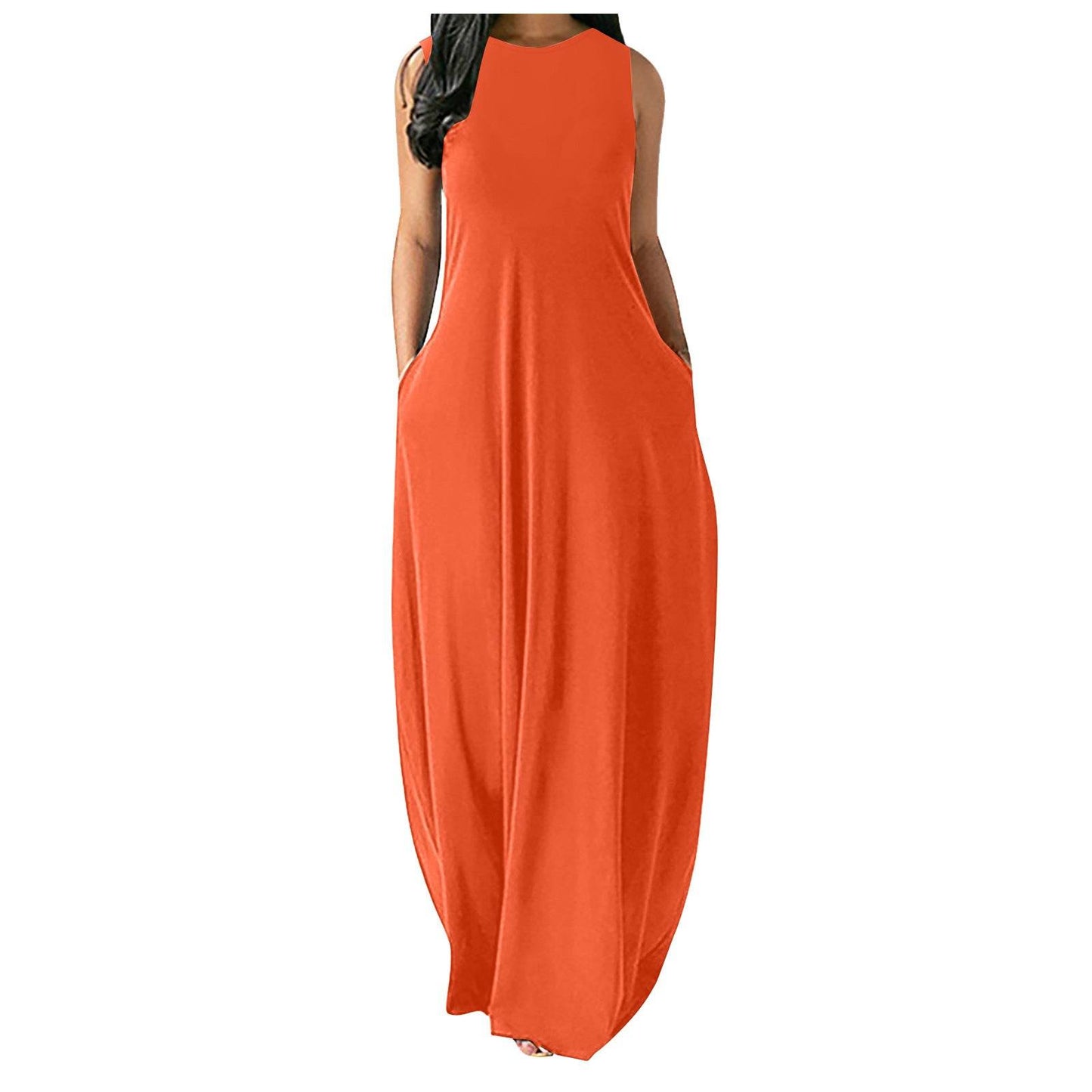 Women's Summer New Style Long Slim Slimming Solid Color Stitching Sleeveless Vest Dress - Velora