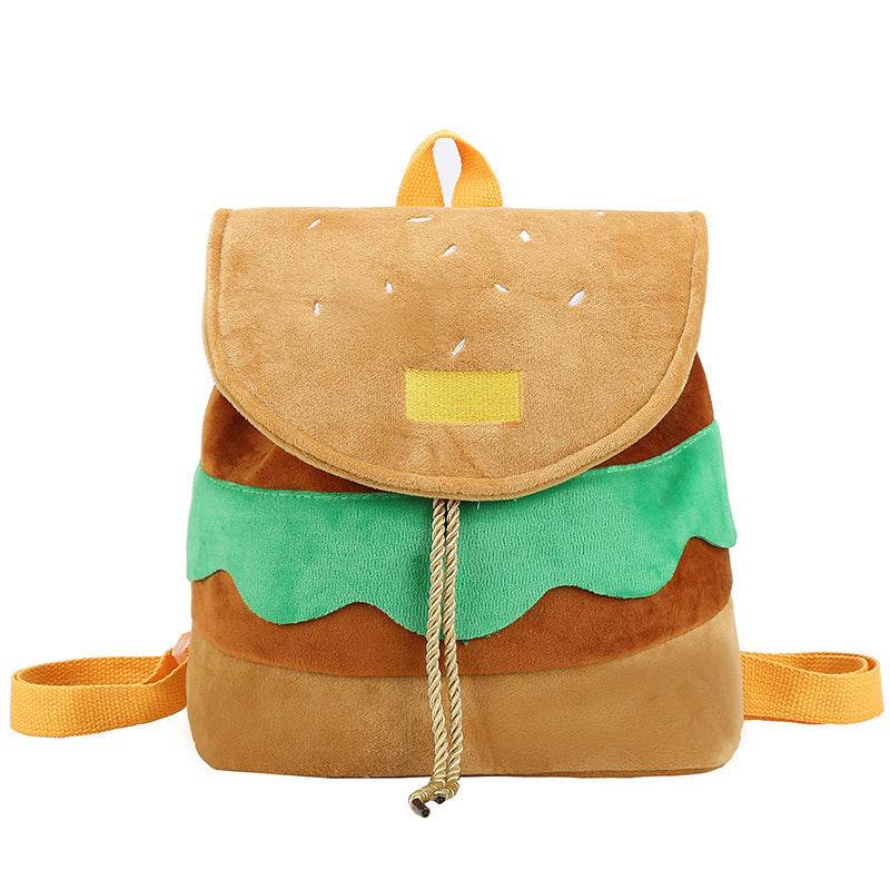 Cute Hamburger Plush Backpack Soft Cartoon Burger Plush Coin Purse Girls Kindergarten School Bookbag Children Kids Pack - Velora