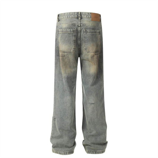 Hole Denim Men Trousers Heavy Industry Washing Jeans - Velora