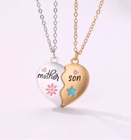 2PCS Set Jewelry Mother Daughter Necklace Matching Heart Magnetic Pendant Fashion Gifts For Mother's Day - Velora