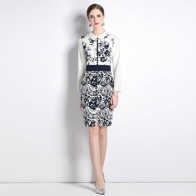 Printed Elegant Slim-fit Elegant Dress - Velora