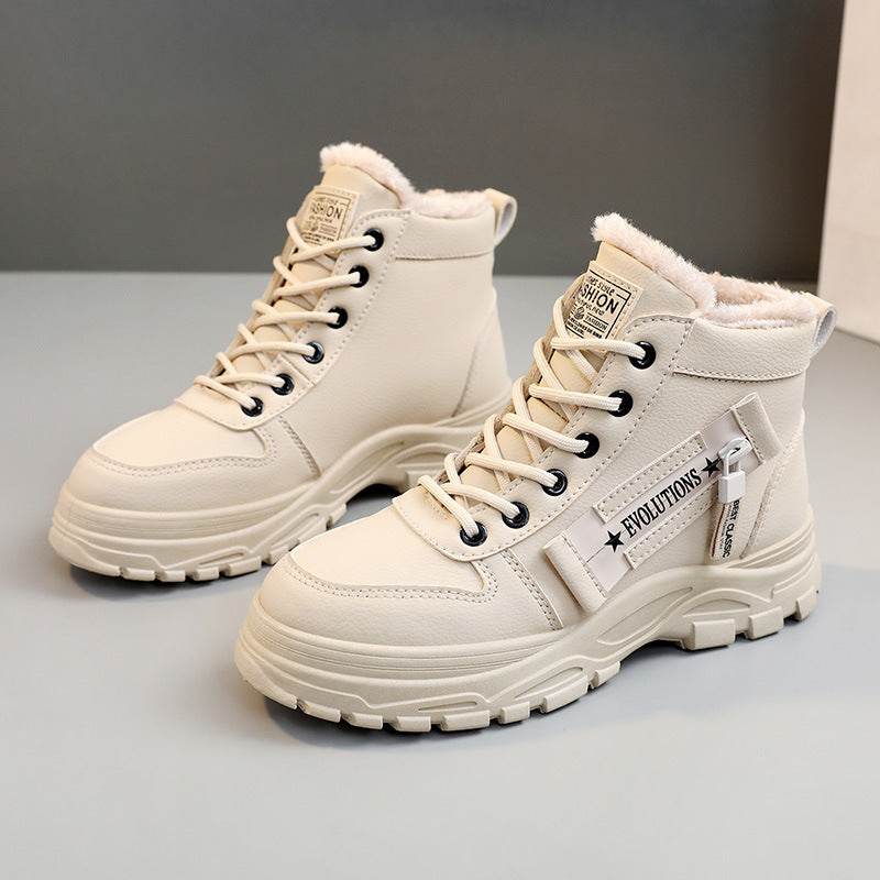 Fleece Lace-up Boots Winter Warm Short Plush High-top Shoes - Velora