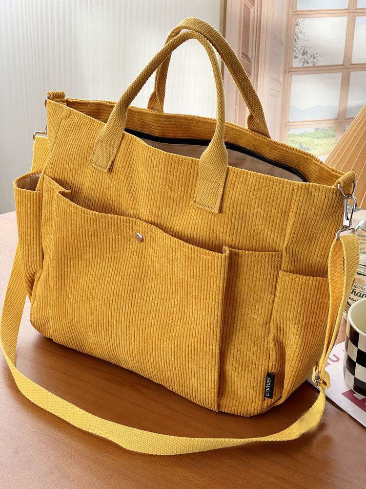 Thick Corduroy Shoulder Bags Simple All-match Commute Totes Student Leisure Artistic Portable Messenger Bag - Velora