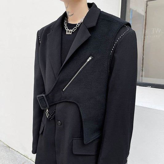 Loose Suit With Zipper Decorations Vest - Velora