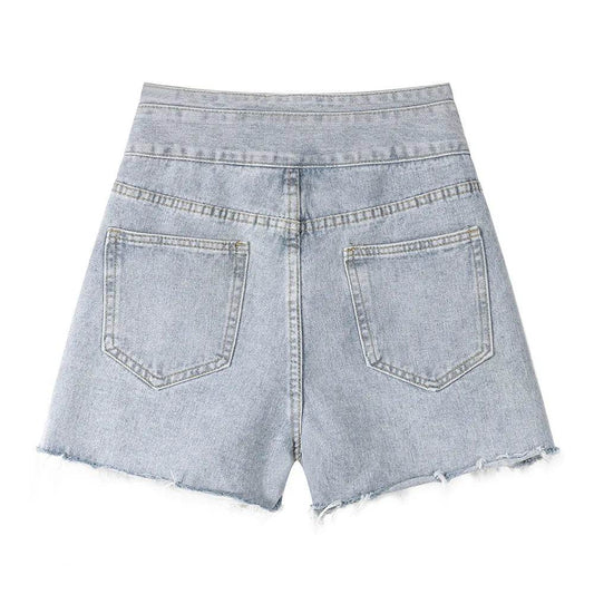 High Waisted Wide Leg Denim Shorts For Women - Velora