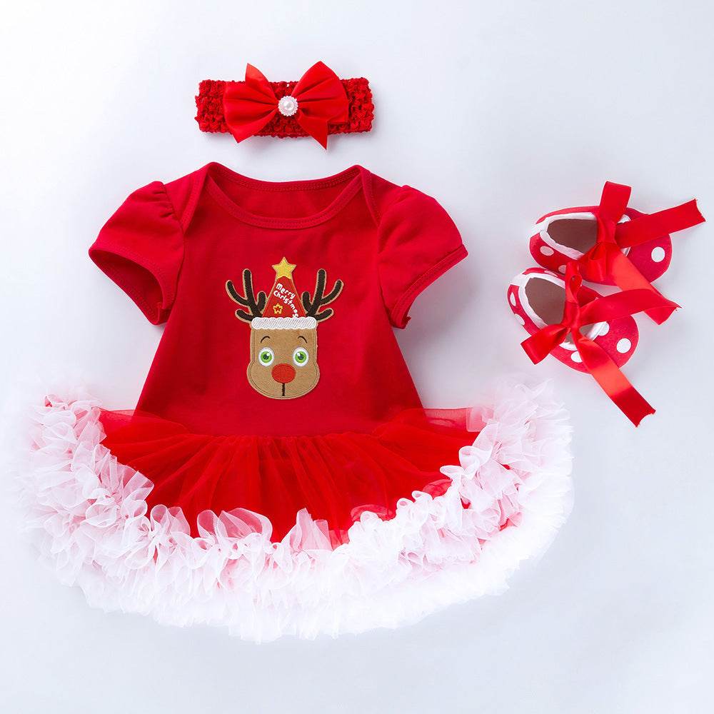 Baby Short Sleeve Cartoon Romper Mesh Dress - Velora