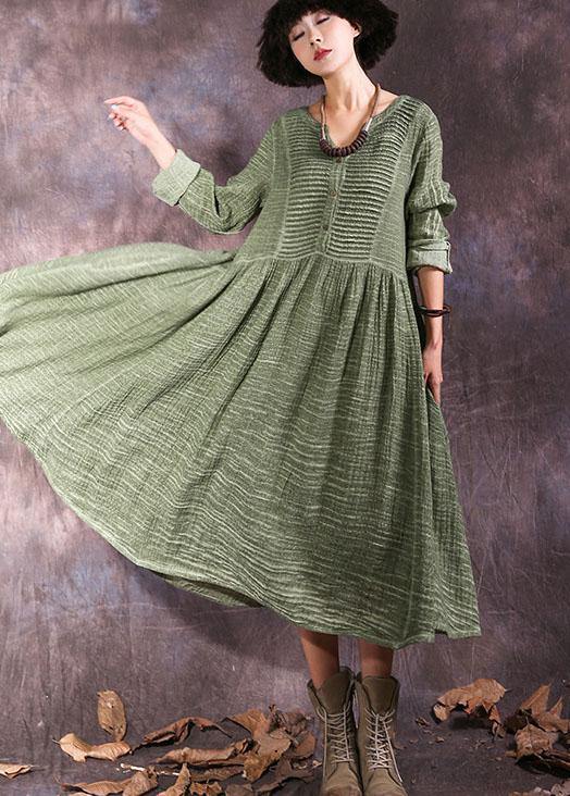 Women's Maxi Dress Green Cotton Long Sleeve V-Neck - Velora