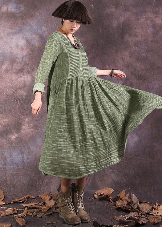 Women's Maxi Dress Green Cotton Long Sleeve V-Neck - Velora