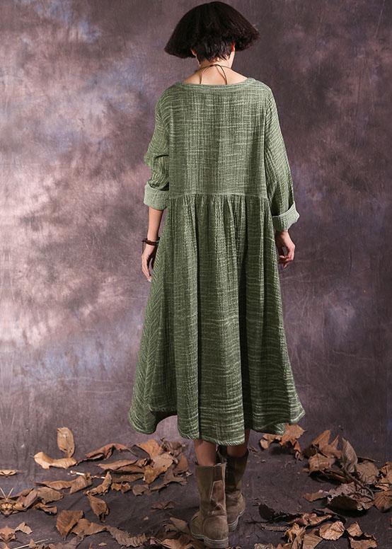 Women's Maxi Dress Green Cotton Long Sleeve V-Neck - Velora
