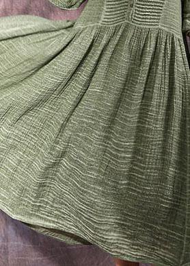 Women's Maxi Dress Green Cotton Long Sleeve V-Neck - Velora