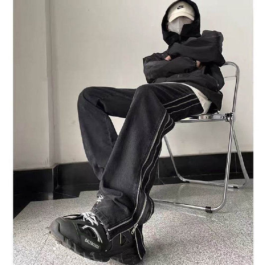 American Zippered Denim Straight Trousers For Men Jeans - Velora