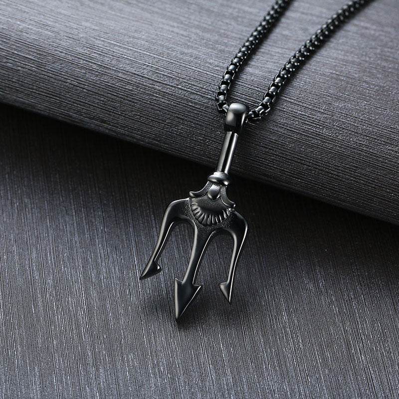 Neptune's Trident Necklace Retro Mythical Sea King Poseidon Trident Harpoon Pendant Necklace Men's Fashion Trend Cool Jewelry - Velora