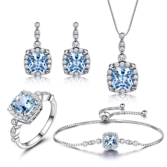 Blue Topaz Birthstone Set β 925 Sterling Silver Jewelry - 4 Piece Set EX-STOCK Canada