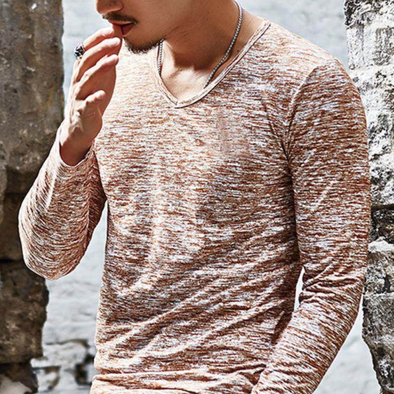 Long Sleeve T-Shirt Men Spring Autumn Fashion Round-Neck Slim Fit T-Shirt - Velora