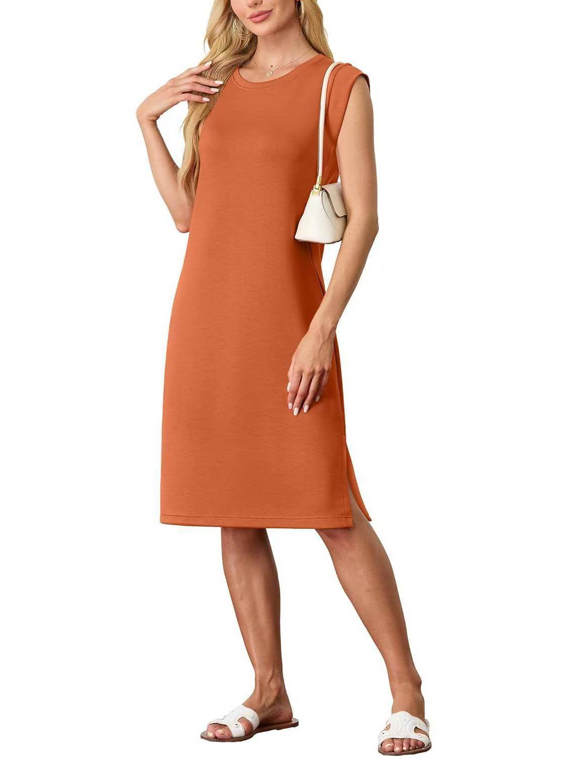 Women's Fashion Round Neck Sleeveless Split Pocket Dress - Velora