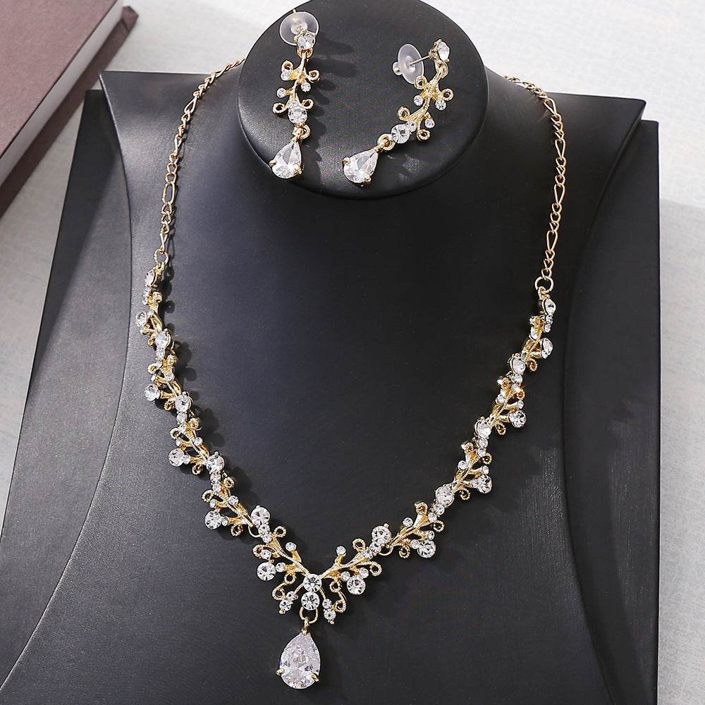 Bridal Rhinestone Zircon Earring Necklace - Velora