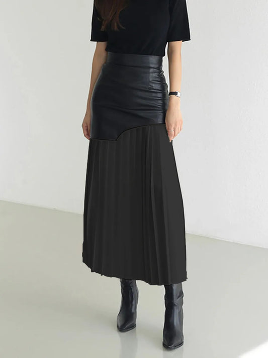 Patchwork Contrast Pleated Skirt - Velora