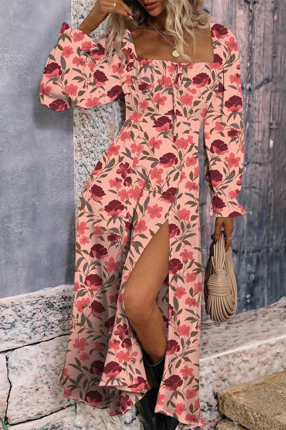 Floral Print Flounce Sleeve Midi Dress - Velora