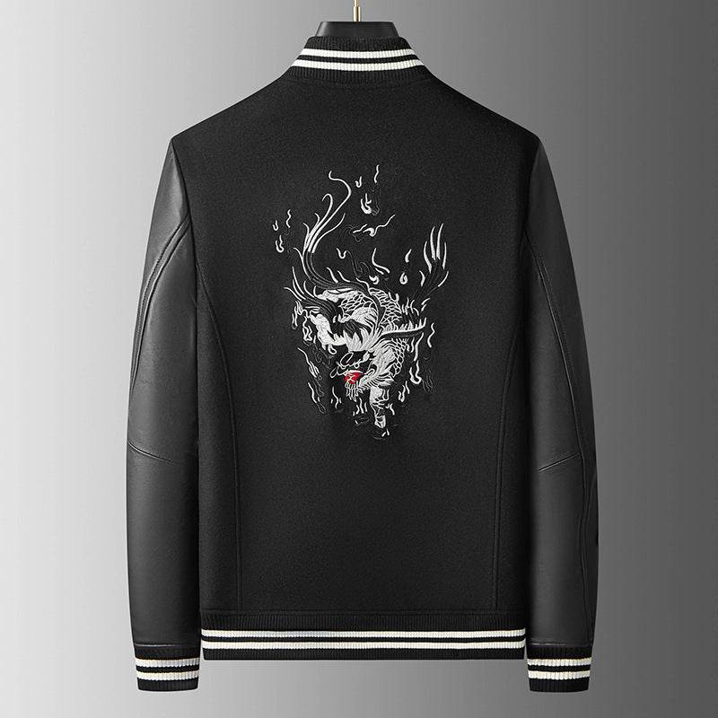 Men's Fashion Casual Wool Sheepskin Stitching Leather Coat - Velora