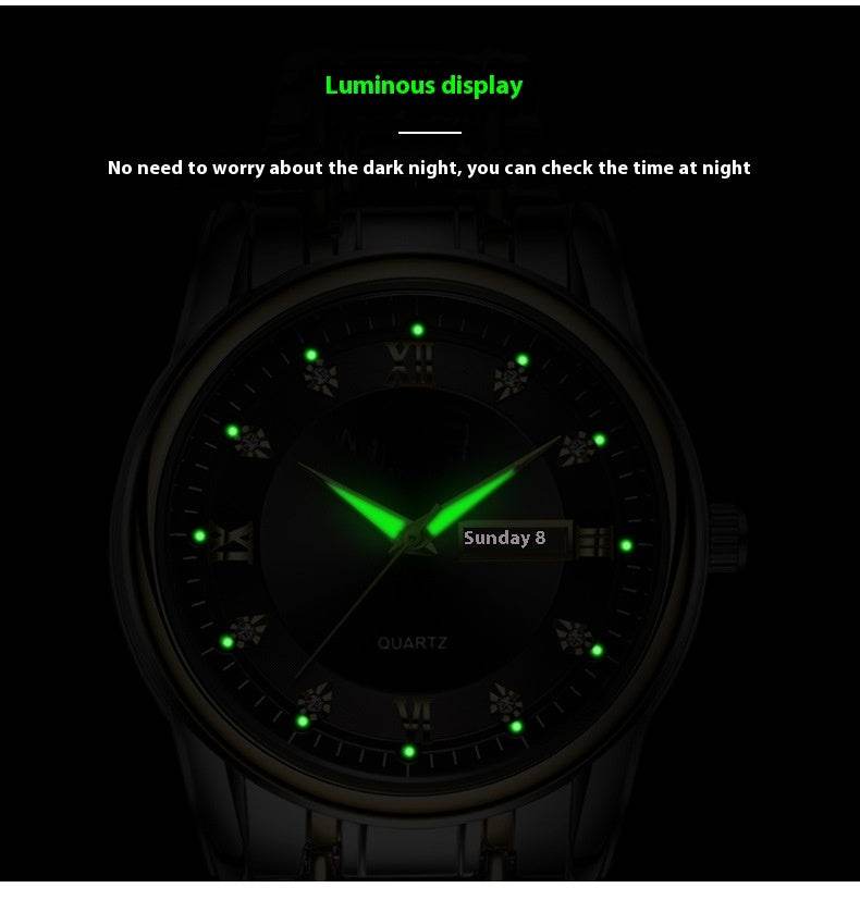 Ultra-thin Steel Strap Double Calendar Luminous Watrproof Watch - Velora