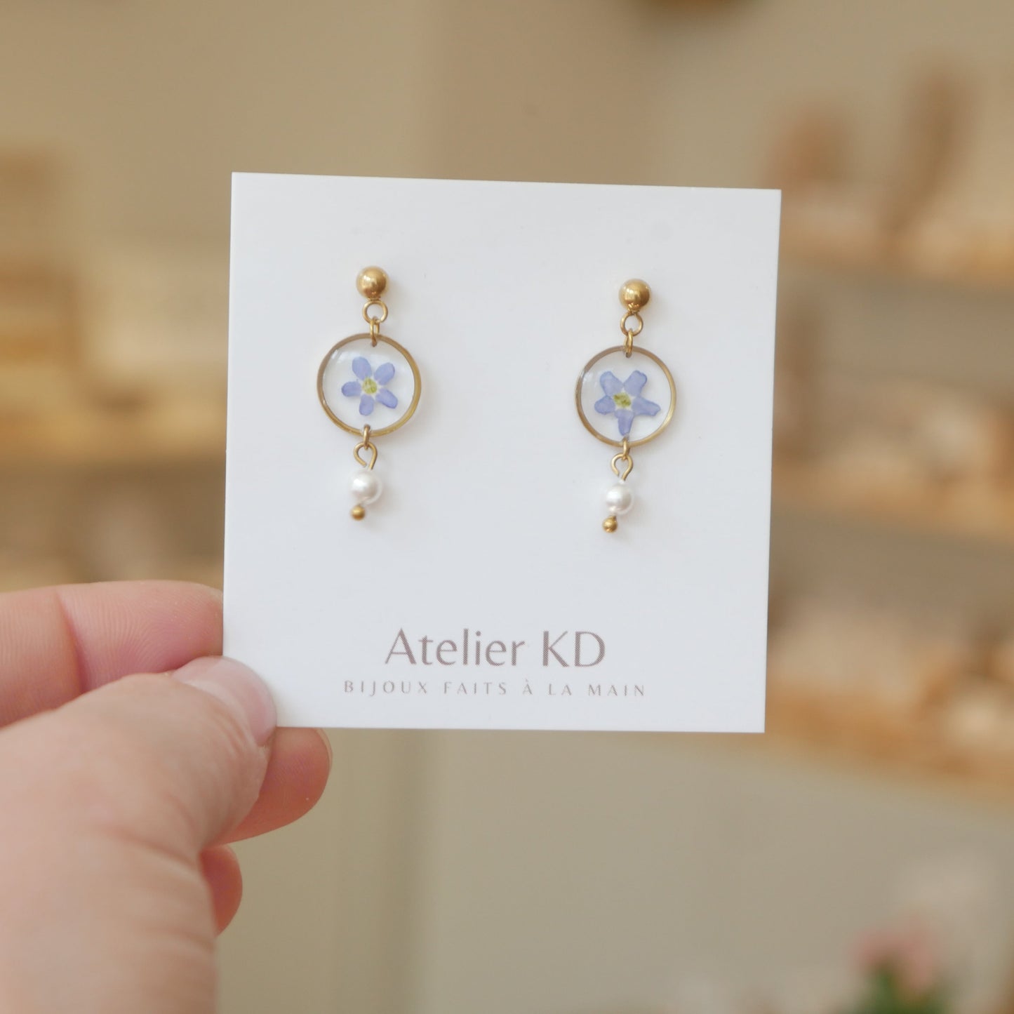 Boucles d'oreilles Perla - myosotis - petit rond 12mm - Velora