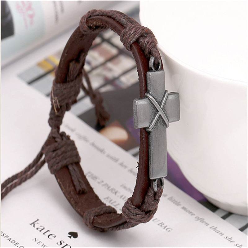 Brown Leather Cross Bracelets - Velora