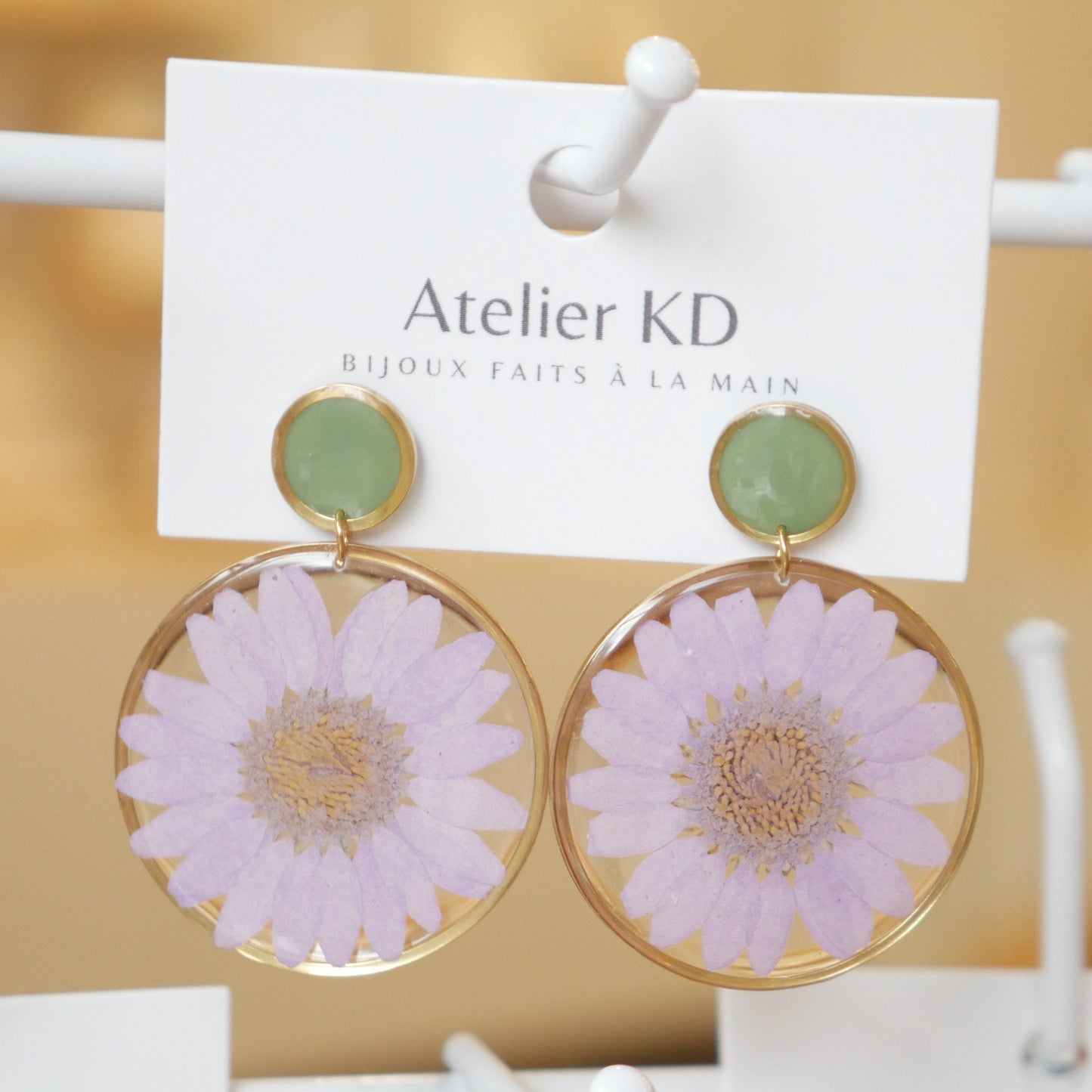 Boucles d'oreilles duo margot Lila et kaki - rond (40mm) - Velora