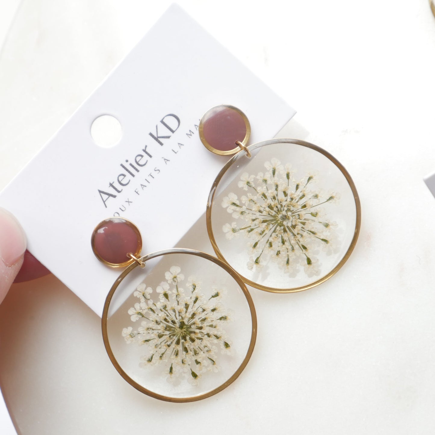 Boucles d'oreilles duo Estelle blanche et mocha - rond (35mm) - Velora