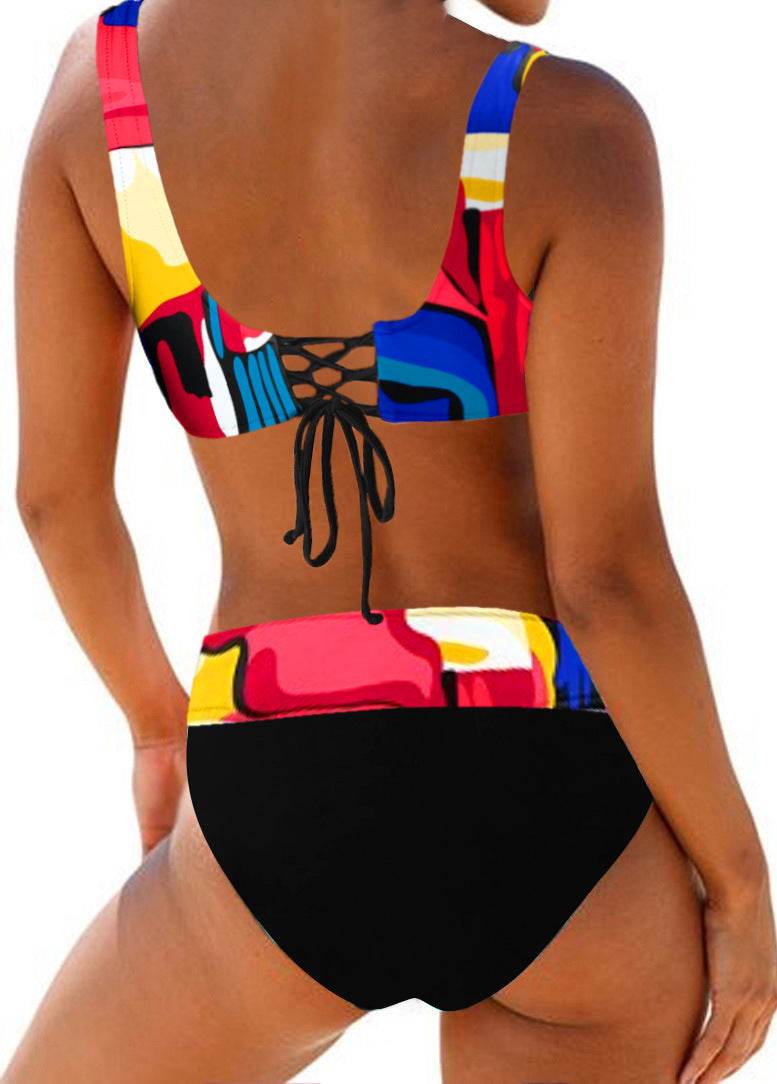 High-waist rainbow striped multicolor bikini - Velora