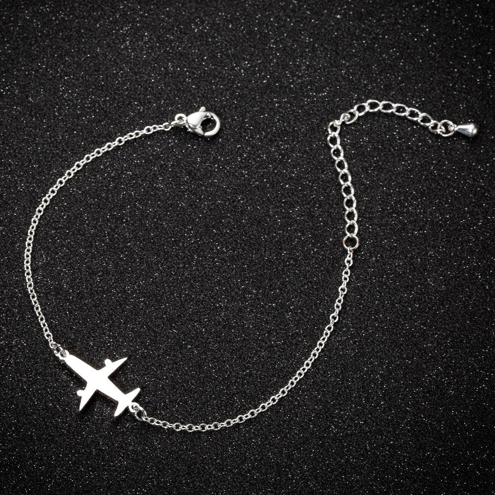 Stainless Steel Bracelets Simple Airplane Design Pendant Chains Fashion Charms Bracelet For Women Jewelry Party Gifts - Velora