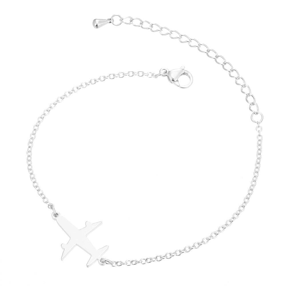 Stainless Steel Bracelets Simple Airplane Design Pendant Chains Fashion Charms Bracelet For Women Jewelry Party Gifts - Velora