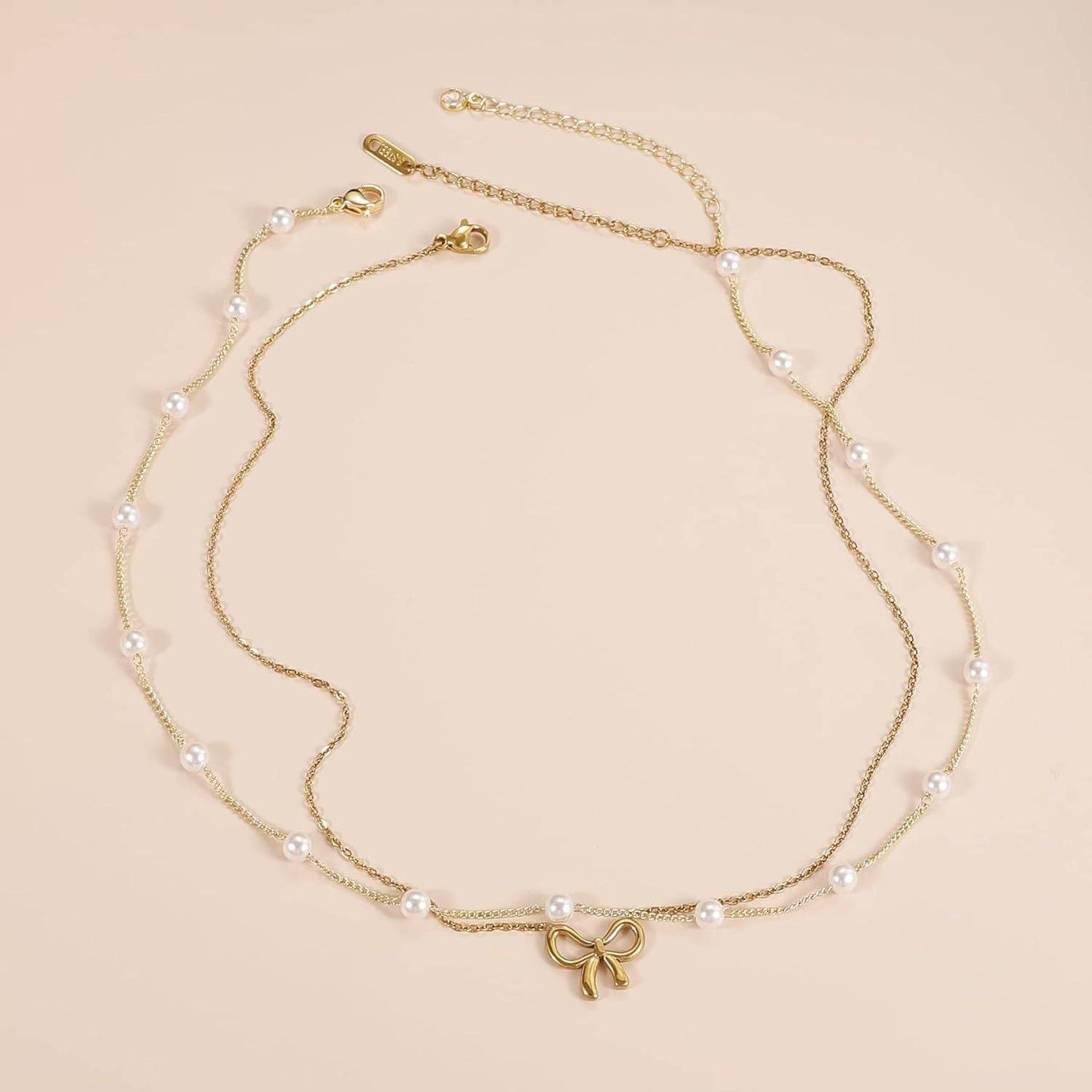 Simple Pearl Double Layer Choker Fashion Gold Color Necklaces Chain Small Bow Pendant Necklace Jewelry Gifts For Women Fashion Jewelry Valentine's Day Gifts - Velora