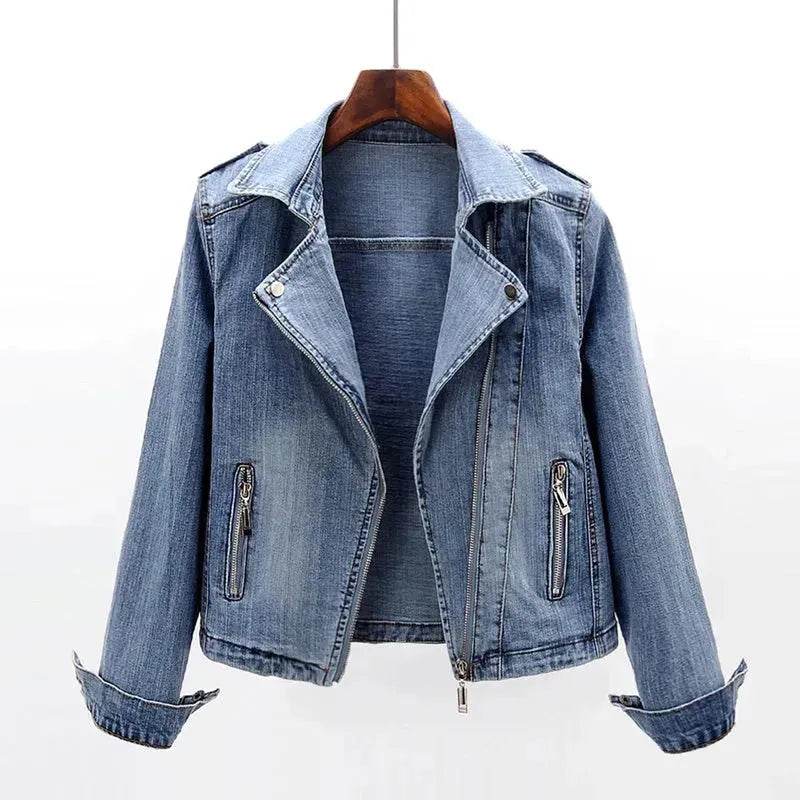 Slim Fit Stretch Suit Collar Denim Coat For Women Blue Denim Jacket for women