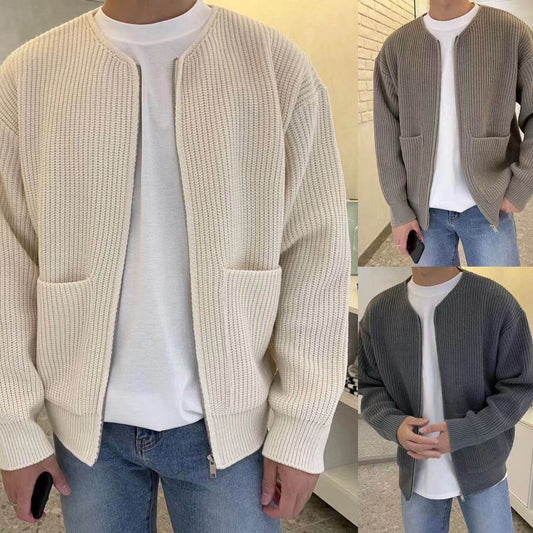 Men Zip Up Knitted Cardigan Lined Funnel Neck Jumper Sweater Pockets Coat All Seasons Comfortable Soft Long Sleeve - Velora