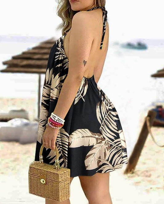 Printed Dress Summer Off-Shoulder Hanging Neck Sleeveless Sexy Dresses Women - Velora