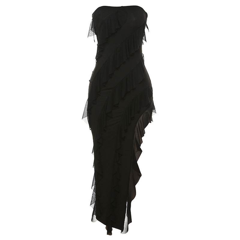 2024 Summer Trend Skinny Women's Fashion Tube Top Backless Split Tassel Dress Birthday Party Clubwear - Velora