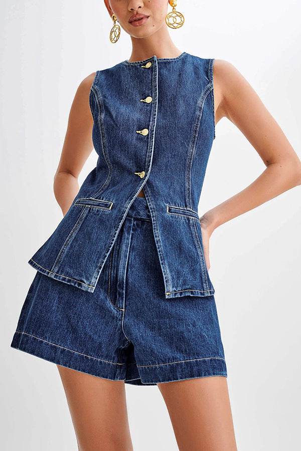 Denim Fashion Casual Sleeveless Women's Suit - Velora