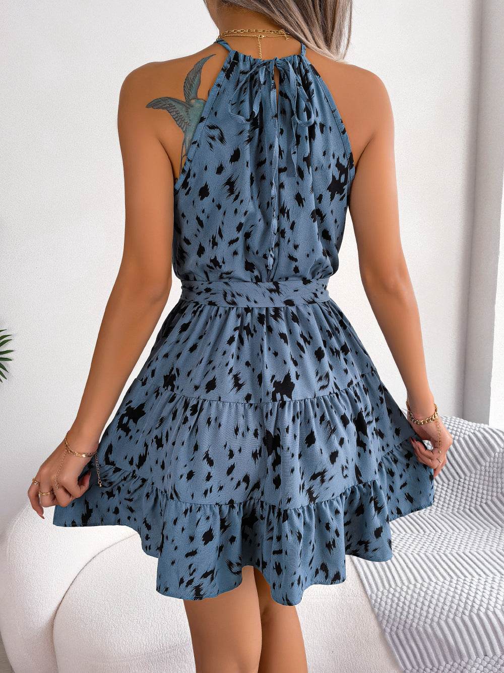 Casual Leopard Print Ruffled Swing Dress Summer Fashion Beach Dresses Women - Velora