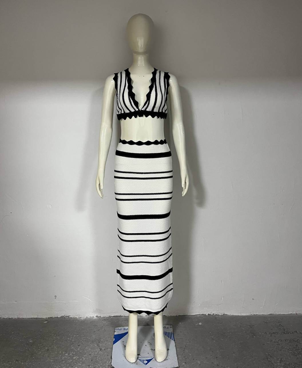 2pcs Striped Bikini Casual Vest Sling Top Suit Beach Summer Y2K Long Dress Suits For Women - Velora