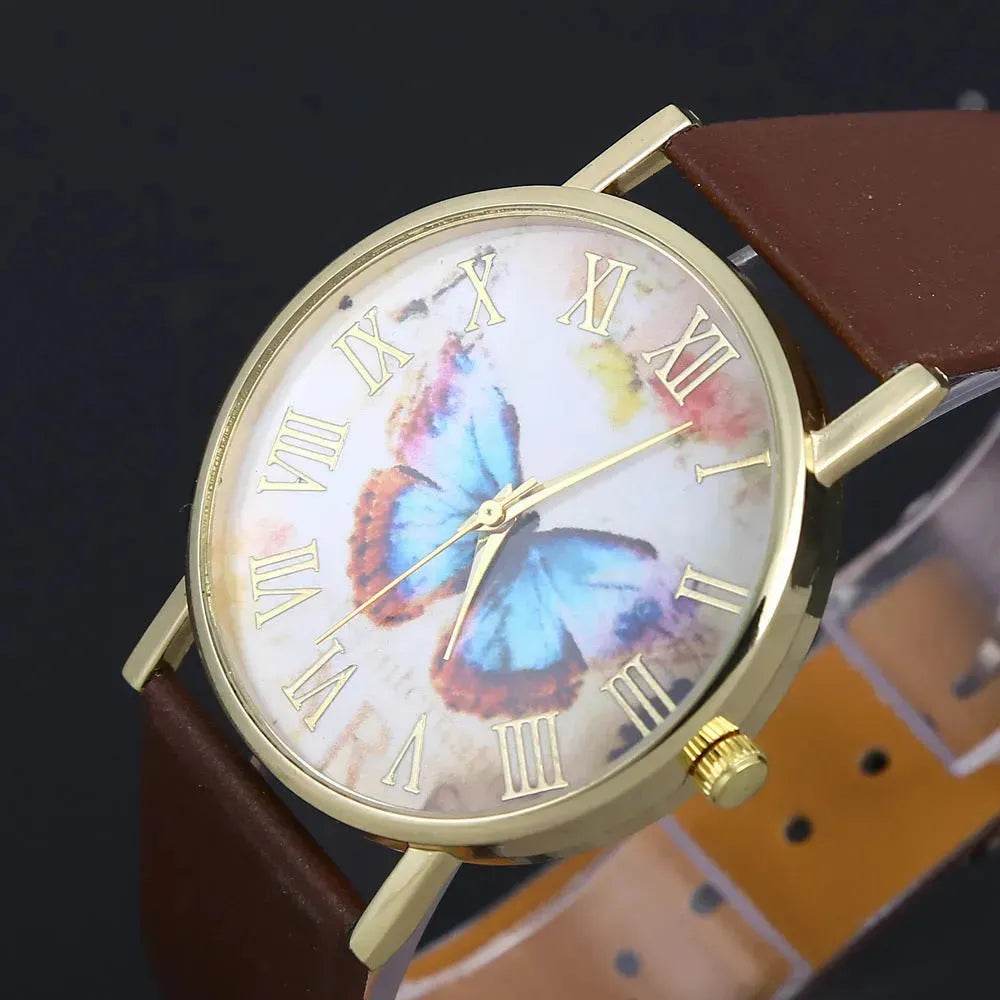 Roman scale butterfly belt watch Fashion universal gold shell watch - Velora