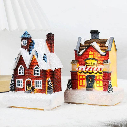 Christmas Decorations Resin Small House Luminous Ornaments - Velora