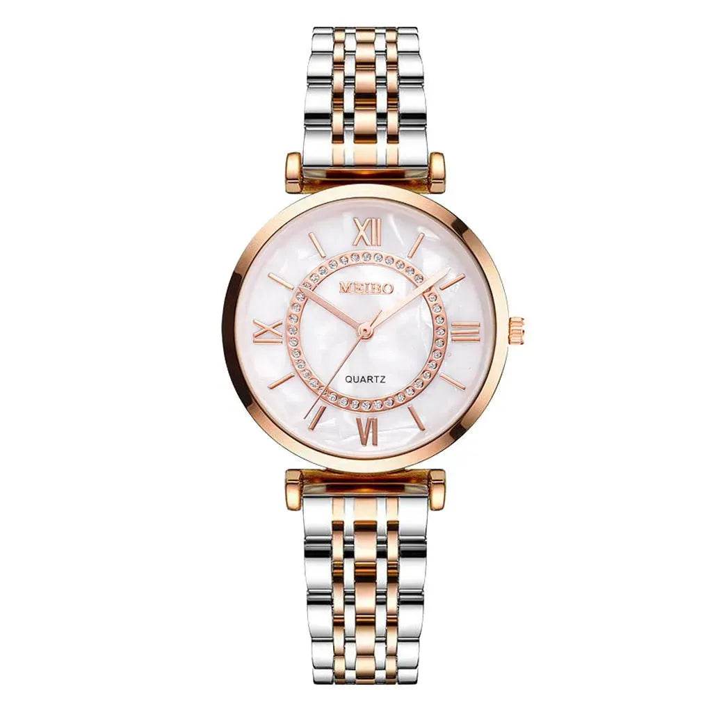 Gold quartz watch for women
